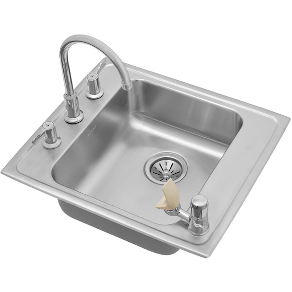 Lustertone Stainless Steel 22X19-1/2X5 Single Bowl Top Mount Classroom Ada Sink + Faucet/Bubbler Kit